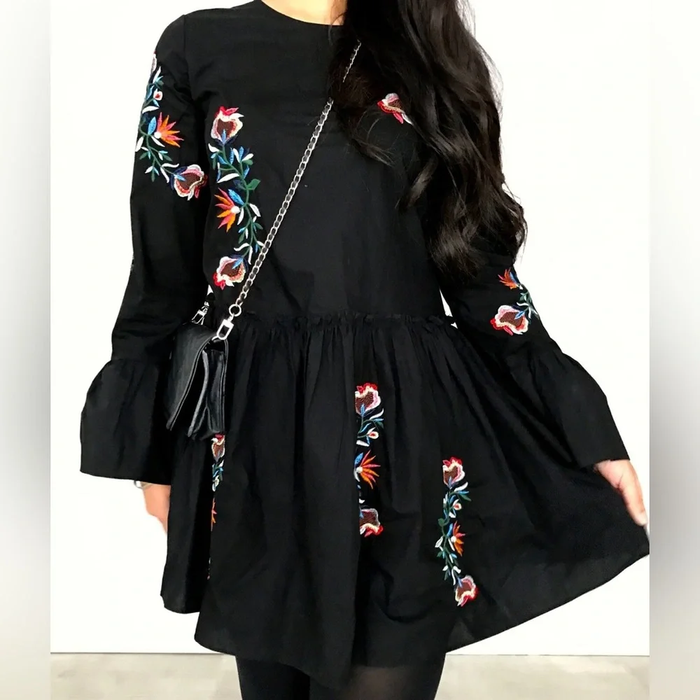 Zara‎ Trafaluc Collection Floral Embroidered Long Sleeve Mini Dress, Size S, NWT - Picture 7 of 16